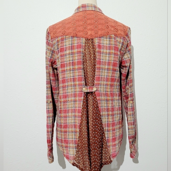 Miss Me Women’s SZ Small Plaid & Lace Button Down Shirt Long Sleeve Western Boho - Picture 4 of 11